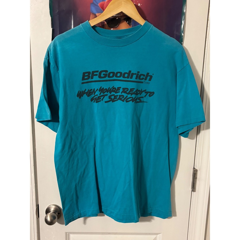 Vintage Hanes Beefy-T BFGoodrich Tires Promo T-Shirt Teal Mens Large USA Made